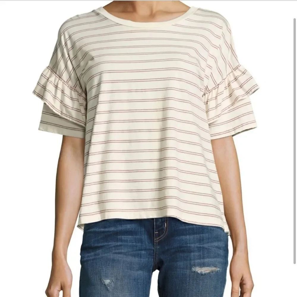 Current Elliot The Roadie Ruffle Tee Striped Red Cream